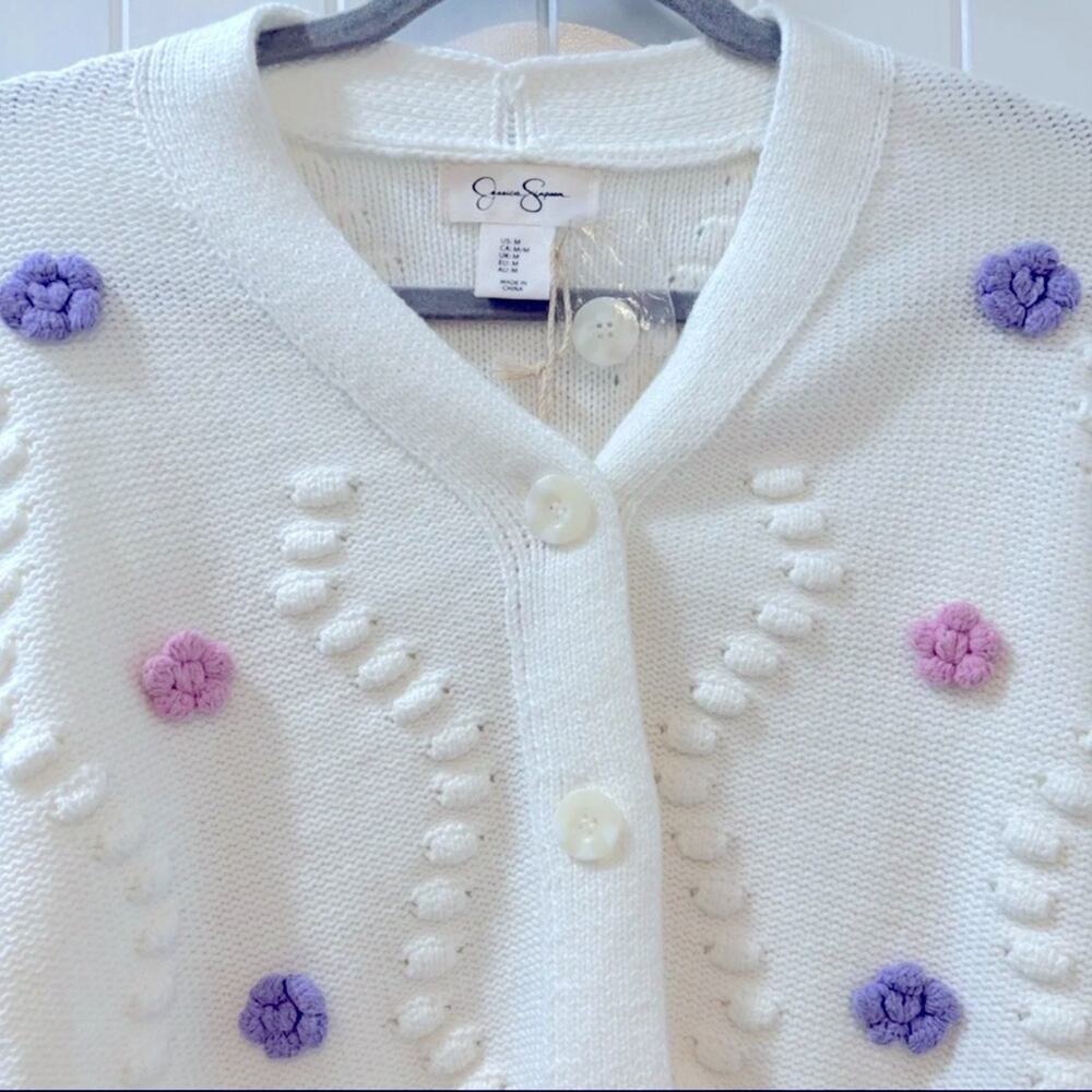 Jessica Simpson Embroidered Floral Knit Cardigan Sweater White Size S – NEW - Picture 6 of 6